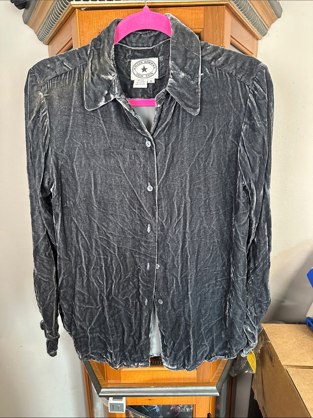 Crushed Velvet Button-Down Shirt - Gray